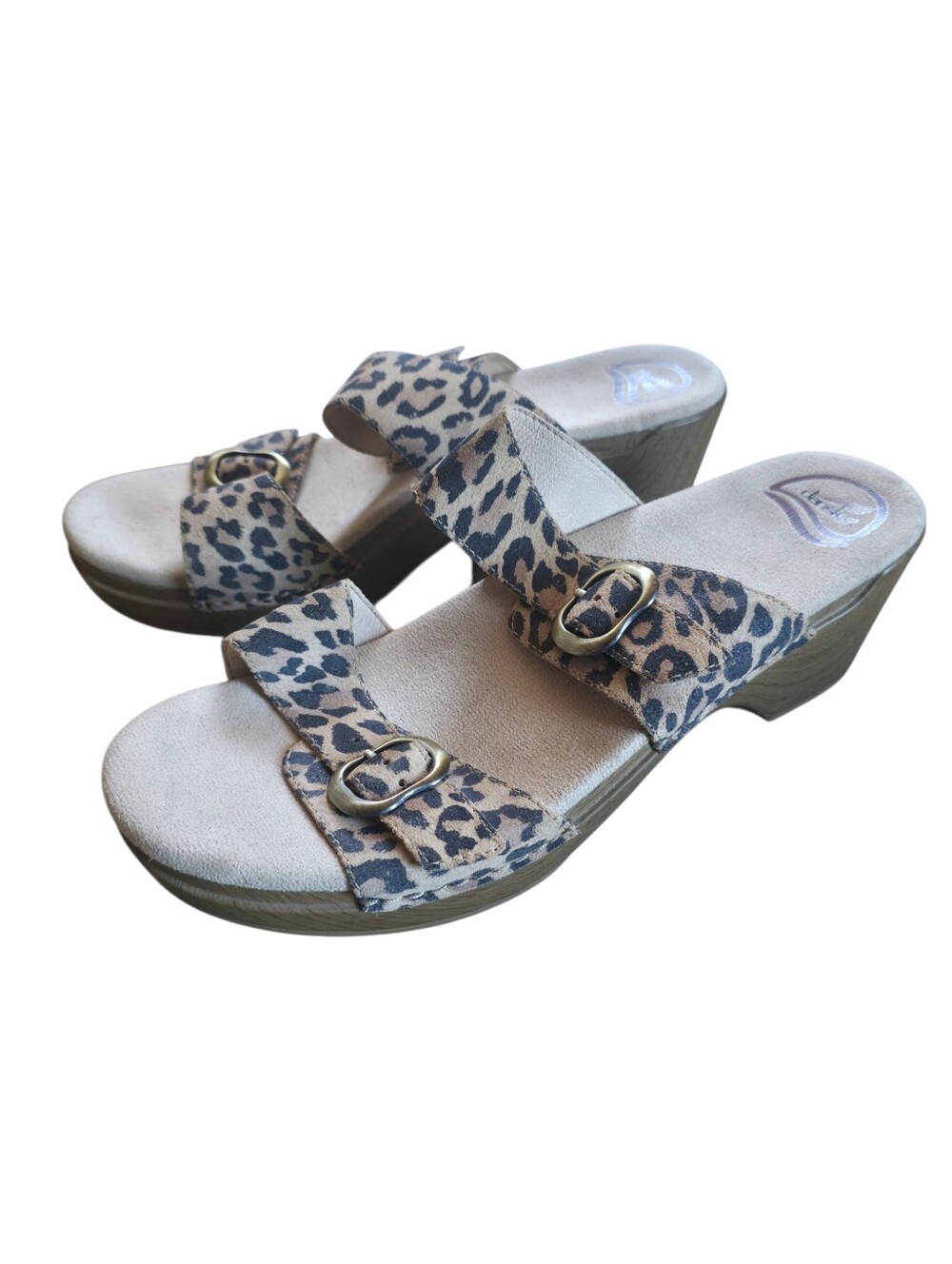Dansko Leopard Print Double Buckle Wedge Sandals Size 42 - Picture 2 of 10